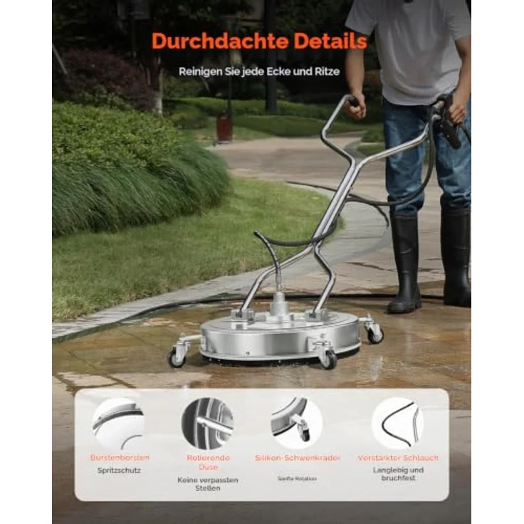 VEVOR Hochdruckreiniger QD-XDP14, 276 bar, 4-Rad-Modell mit 2 Sprühdüsen und Doppelgriff, Edelstahl, für Beton und Terrasse – Bild 5