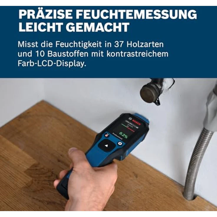 Bosch Professional GMP 2-15 Holzfeuchtemessgerät mit Farb-LCD, Thermo-Hygrometer und IP65 Schutzart – Bild 3