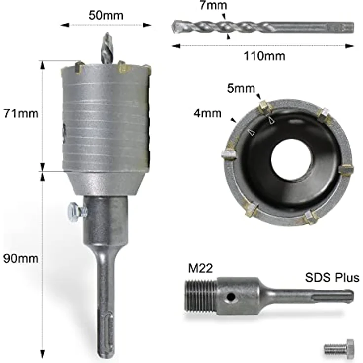 CCLIFE Bohrkrone 50/55/65/68/80/82/100 mm steckdosenbohrer beton mit SDS plus Adapter Bohrkrone Steckdose für Mauerwerk und Beton - Preisvergleich – Bild 3