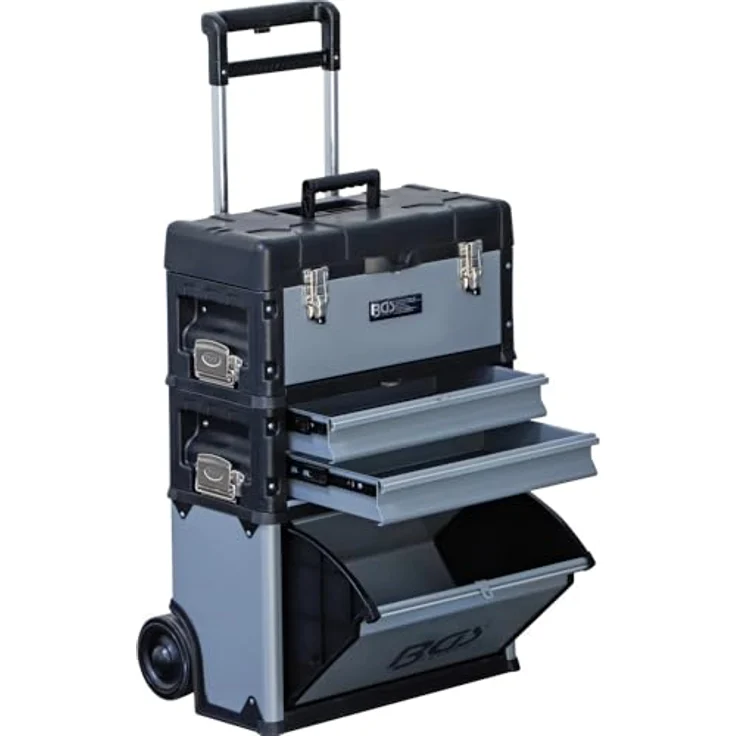 BGS TECHNIC Montagewagen fahrbar, Werkstattwagen mit 3 abnehmbaren Teilen, max. Tragfähigkeit 75 kg, Höhe 720 mm, schwarz – Bild 1