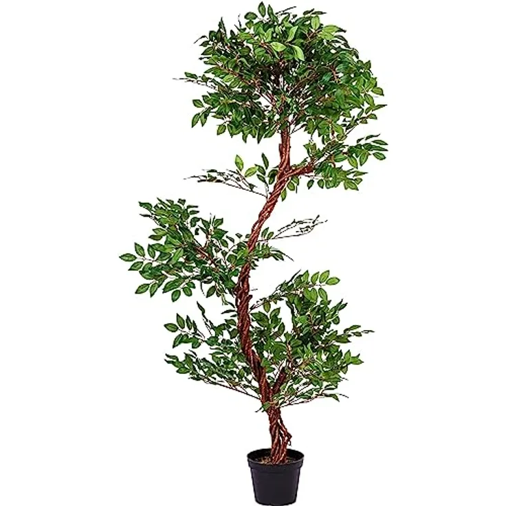 PLANTASIA Kunstpflanze Schnurbaum 160 cm, Authentisch gestaltet mit Echtholzstamm, Schwarzer Untertopf