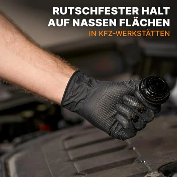ARNOMED PROGRIP Einweghandschuhe Diamant Grip, Schwarz, extra starke Nitrilhandschuhe Gr. L, chemikalienbeständig, 50 Stk/Box – Bild 4