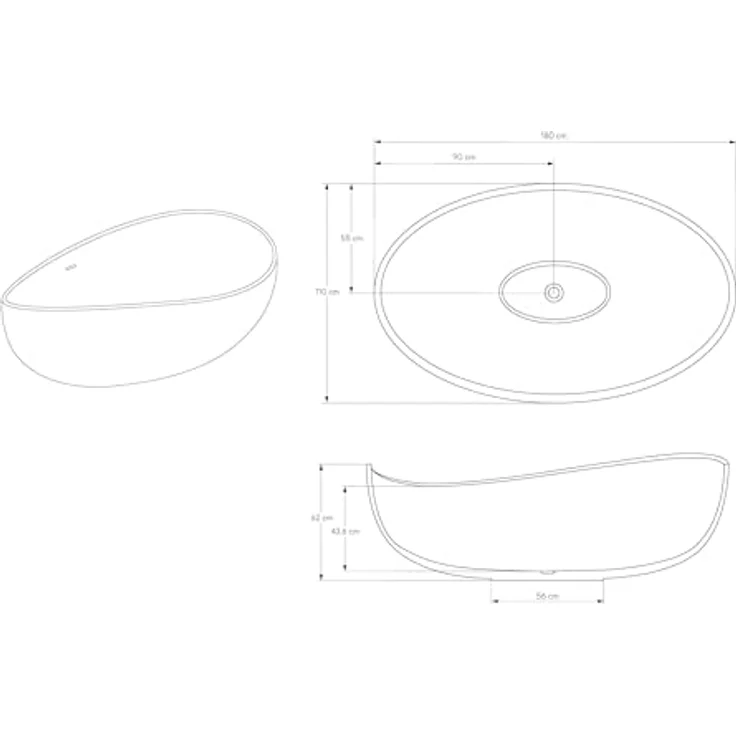 BERNSTEIN Freistehende Badewanne WAVE STONE aus Mineralguss - 180 x 110 cm - Weiß - Matt, Komfortable Liegeposition, gute Wärmeisolierung – Bild 5