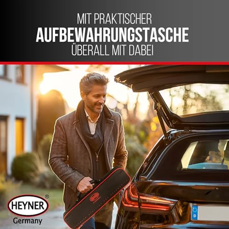 HEYNER® Premium Scherenwagenheber MultiLift L Black, 2 t Tragkraft, extra großer Standfuß, praktischer Drehknopf, inkl. Tasche, 17er Nuss & austauschbares Gummipad 360° – Bild 8