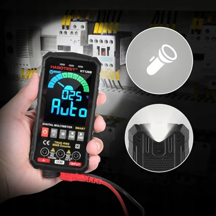 Habotest HT126A, Digitales Universalmultimeter mit großem Display, LED-Taschenlampe und Silikontasten – Bild 2