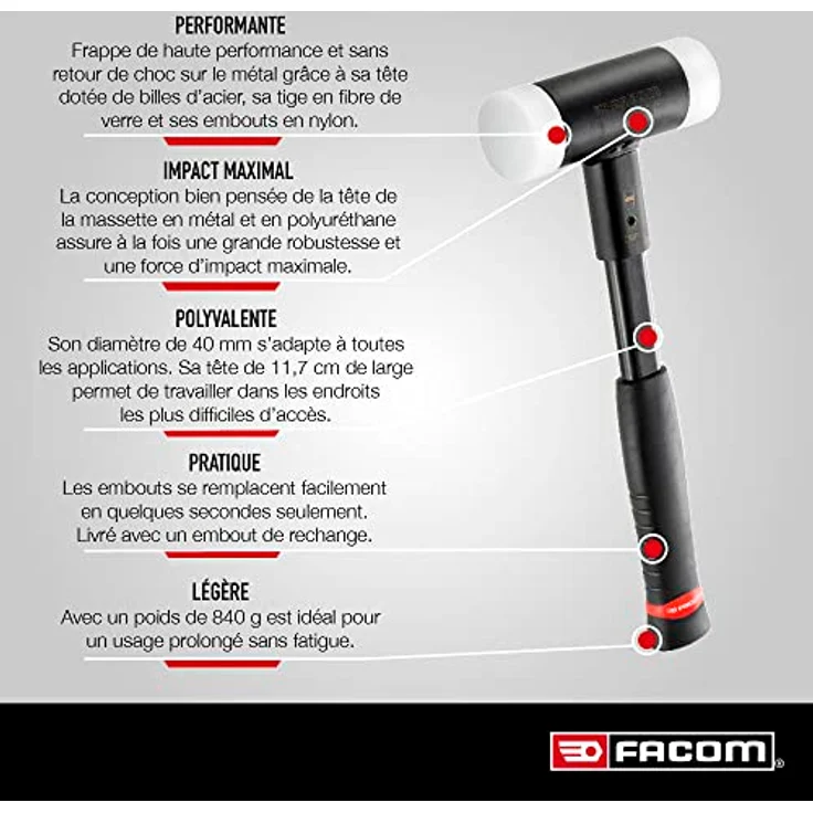 Facom 212A Rückschlagfreie Hammer mit auswechselbaren Aufsätzen 310 mm (212A.40 ) – Bild 4