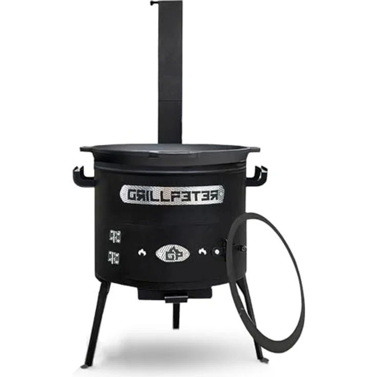 Grillpeter Utschak Asamat Ø45, Holzkohlegrill mit 20L Gusseisen Kazan und Rauchrohr, schwarz – Bild 2