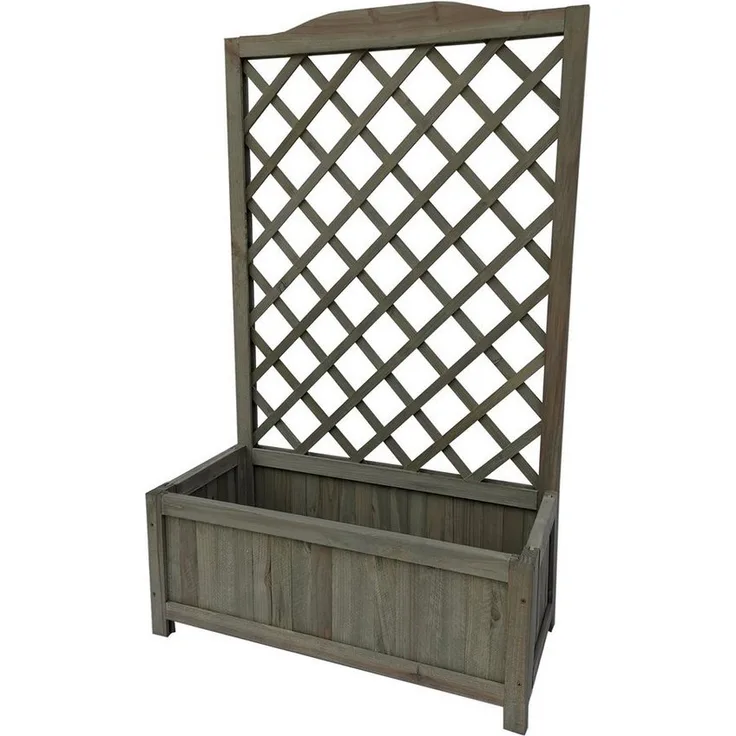 HTI-Living Pflanzkübel mit Rankgitter Heidi XL, dekorativer Blumenkasten in Grau mit Holz-Spalier, Maße 60 x 100 x 28 cm