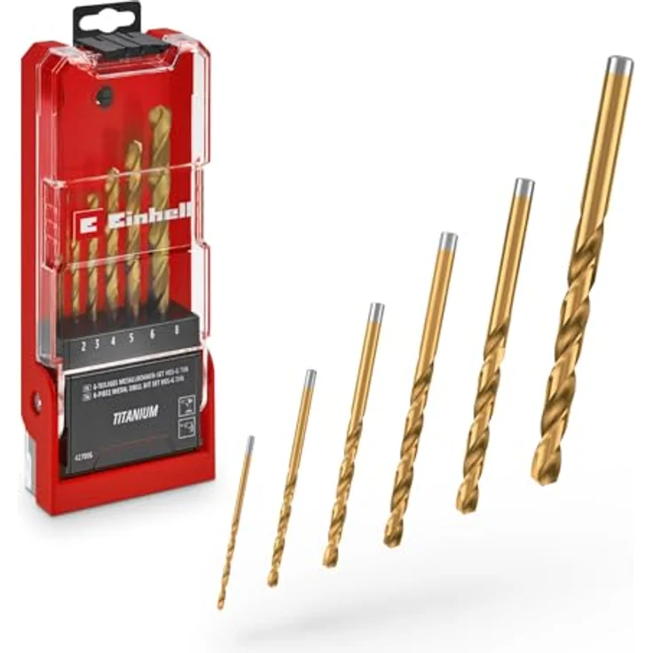 Einhell HSS-G Titan Metallbohrer-Set, 6-teilig mit 135° Split Point Spitze und Aufbewahrungskassette, für Stahl und Aluminium – Bild 1