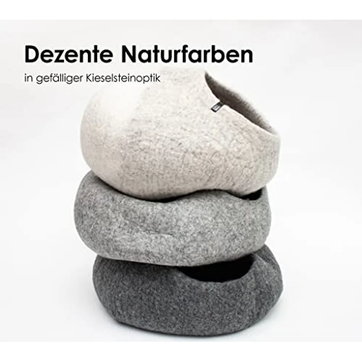 LucyBalu® Premium Katzenhöhle aus Filz, 100% Schafwolle, handgefertigt in Nepal, Kuschelhöhle für Katzen, hellgrau, 45x45x28 cm – Bild 4