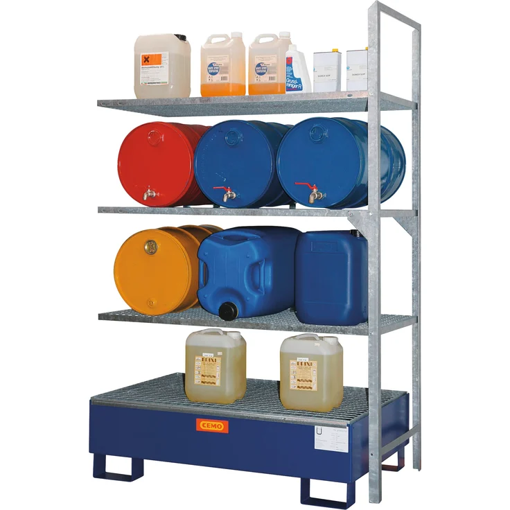 Cemo Regal "540" Erweiterungseinheit, 132 x 200 x 80 cm, mit korrosionsbeständiger Stahl-Auffangwanne, für bis zu sechs 60 Liter-Fässer