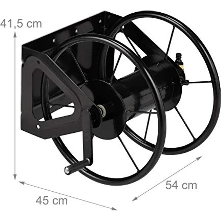 Relaxdays - Schlauchaufroller, Schlauchtrommel mit Handkurbel, für 60 m Schlauch, Stahl, HxBxT: 41,5 x 54 x 45 cm, schwarz – Bild 4