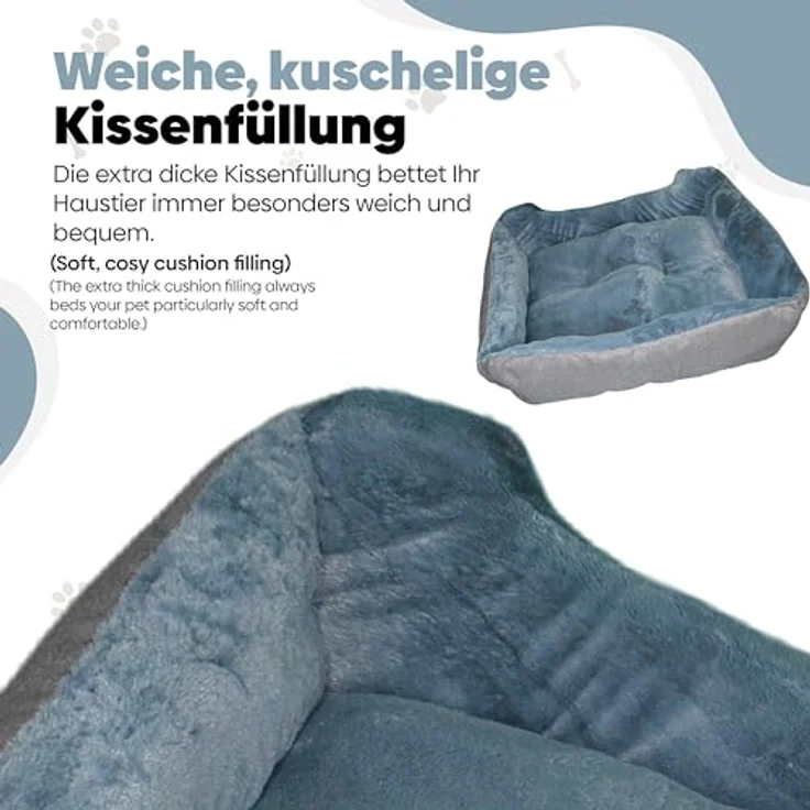 DEFACTO Hundebett, Hundekissen in Leinenoptik, Hundekorb, erhöhte Ränder, rutschfeste Unterseite (GRAU, 90L x 75B x 25H) – Bild 5