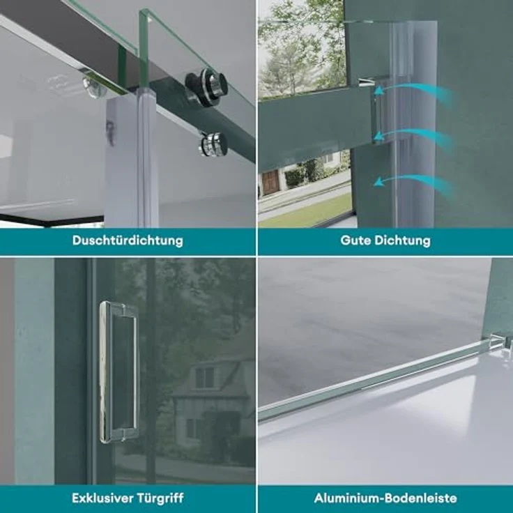 Mai & Mai Dusch-Schiebetür Nischentür 8mm ESG NANO T04, 105x195 cm, Klarglas, Teramo04 Design mit Schwebemechanismus – Bild 5