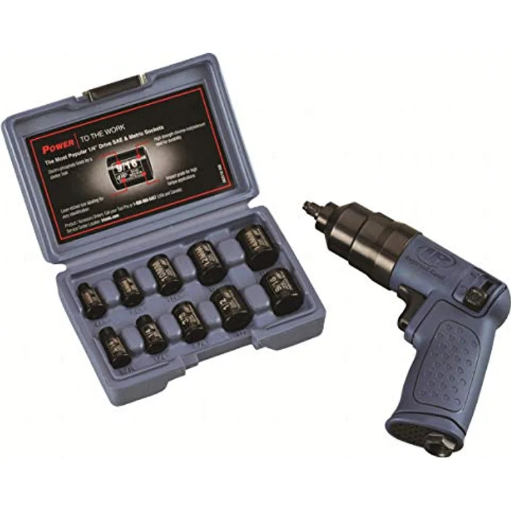 Ingersoll-Rand 1/4" Mini Druckluft Schlagschrauber 2101KA mit Steckschlüsselsatz, Set mit Steckschlüssel, Luftdruck Schraubenschlüssel, blau