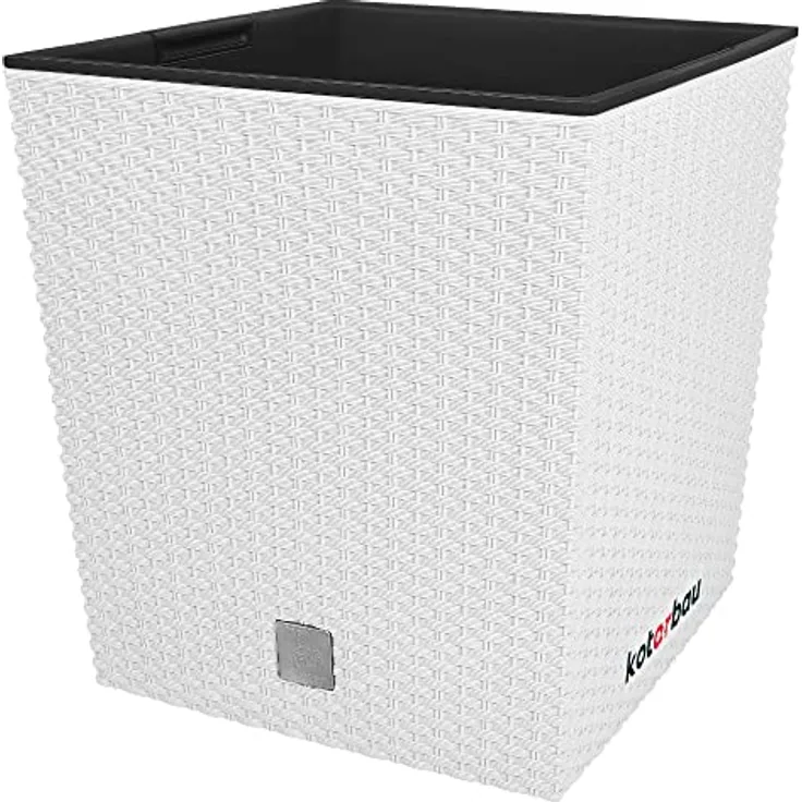 KOTARBAU® Blumentöpfe 64 L, Weiß, Kunststoff Pflanzentopf mit Innentopf, 40 cm Höhe, für Innen und Außen, rattanähnliches Design