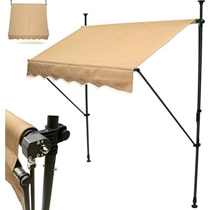 Apex Klemmmarkise 350cm, Balkonmarkise Sonnenschutz, Teleskopstangen, beige