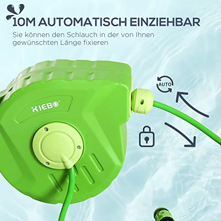 Durhand Outsunny Schlauchtrommel Automatik 10m Schlauchaufroller schwenkbar Garten Grün - grün – Bild 4