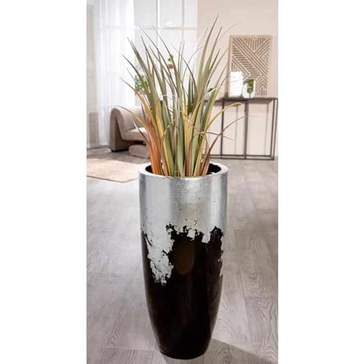GILDE Übertopf KONUS XXL, schwarzer und silberfarbener Fiberglas-Pflanzkübel, Höhe 80 cm, wasserdicht für Indoor-Pflanzen – Bild 2