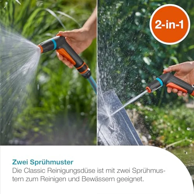 Gardena Reinigungsspritze Classic, Gartenbrause mit zwei Sprühbildern und stufenloser Wassermengenregulierung, UV- und frostbeständig – Bild 2