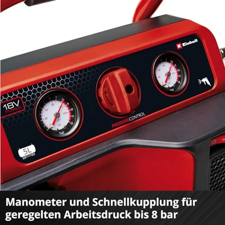 Einhell Akku-Kompressor TE-AC 18/75 Li OF-Solo 8 bar Ohne Akku 5L Tank 18V Power X-Change (4020410) – Bild 8