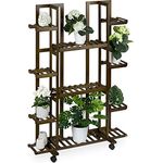 Relaxdays Pflanzenregal, Blumenständer mit 11 Ablagen, Bambus, HxBxT 130 x 89 x 30 cm, rollbar, Blumenregal innen, braun