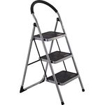 Raburg Tritt-Leiter Tom, 3 Stufen in GRAU, klappbar, 73 cm hoch, Komfort-Sicherheitshandlauf, bis 150 kg, Stahl, TÜV/GS geprüft, 6,8 kg, Universal-Leiter für Alltag, Haushalt & Arbeiten im Haus