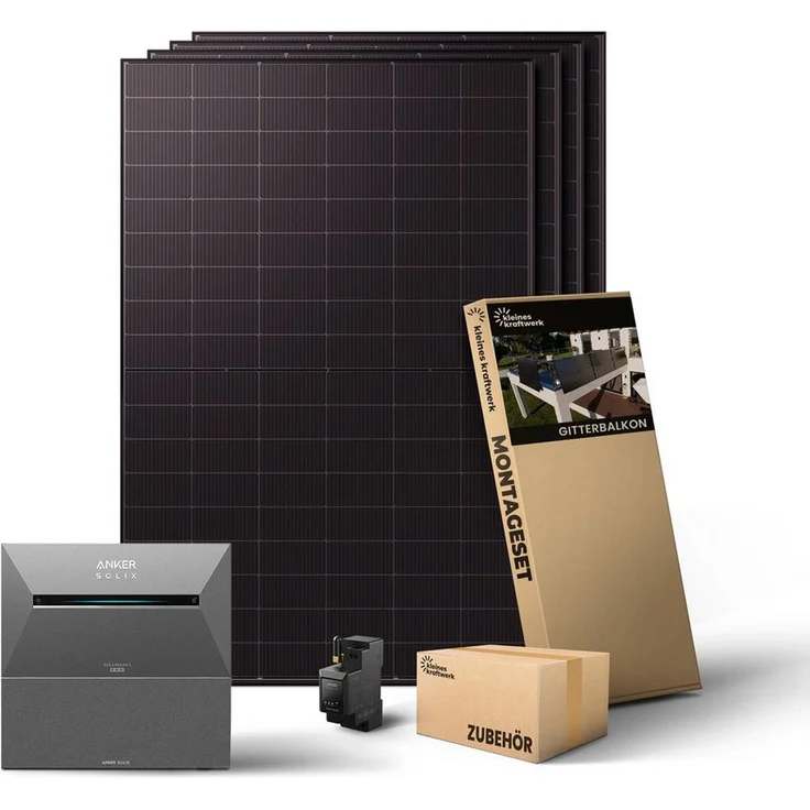 Kleines Kraftwerk Quattro XL, 2000 W Balkonkraftwerk mit 4 x 500 W TopCon Modulen und Anker Solarbank 3 Pro Speicher