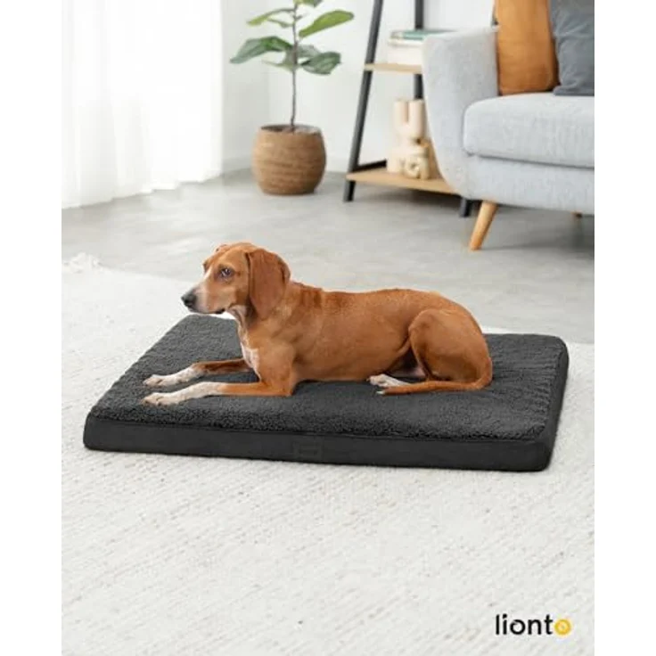 lionto Hundebett orthopädisch, 91x69x8 cm, robuster Plüschbezug, abnehmbar & waschbar, wasserabweisend, schwarz, geeignet für kleine & große Hunde + Katzen – Bild 2