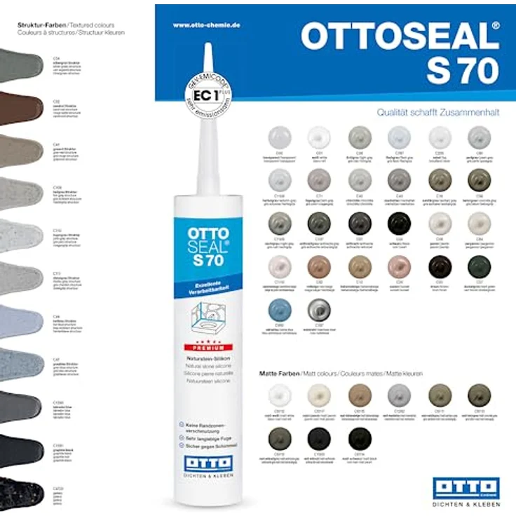 OTTOSEAL  S70 Premium-Naturstein-Silikon/Silicon 310 ml - Farbauswahl Sanitärgrau – Bild 2