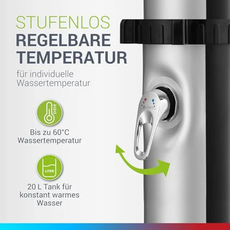 Juskys Solardusche Victoria, 40 L, schwenkbarer Duschkopf, stufenlose Temperaturregelung bis 60 °C, inkl. Fußdusche, klassisch schwarz – Bild 4