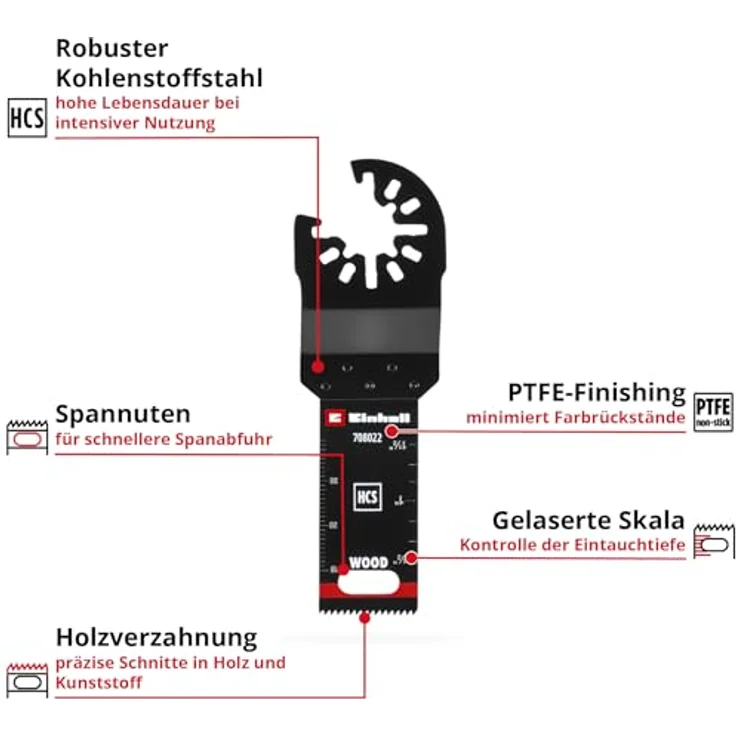 Einhell Tauchsägeblatt aus Kohlenstoffstahl, 48 mm Eintauchtiefe, mit PTFE-Finishing und Schnellwechselfunktion für Holzverarbeitung – Bild 2