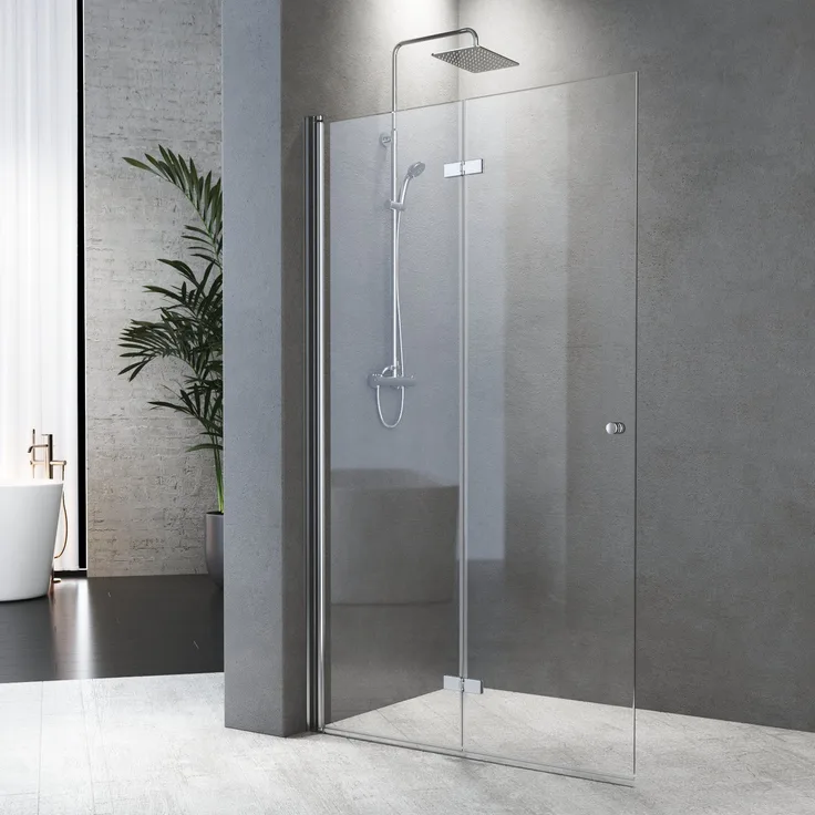 Boromal Duschwand Duschabtrennung faltbar für Walk In Duschen, 5mm Einscheibensicherheitsglas, Falttür, 71-116cm, Rechts- und Links montierbar, Barrierefreie Lösung, Aluminiumprofile (Silber)