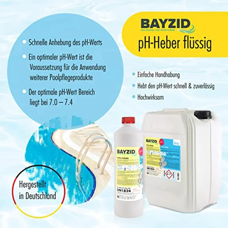 1 x 7 Kg BAYZID pH Plus flüssig für Pools in handlichen Kanistern – Bild 2