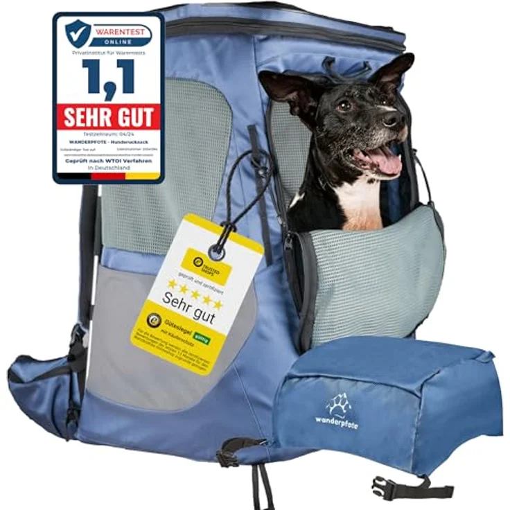 Wanderpfote Daypack Hunderucksack bis 12kg - Größe M, Blau - Premium Rucksack mit Höhenverstellbarem Tragesystem – Bild 1