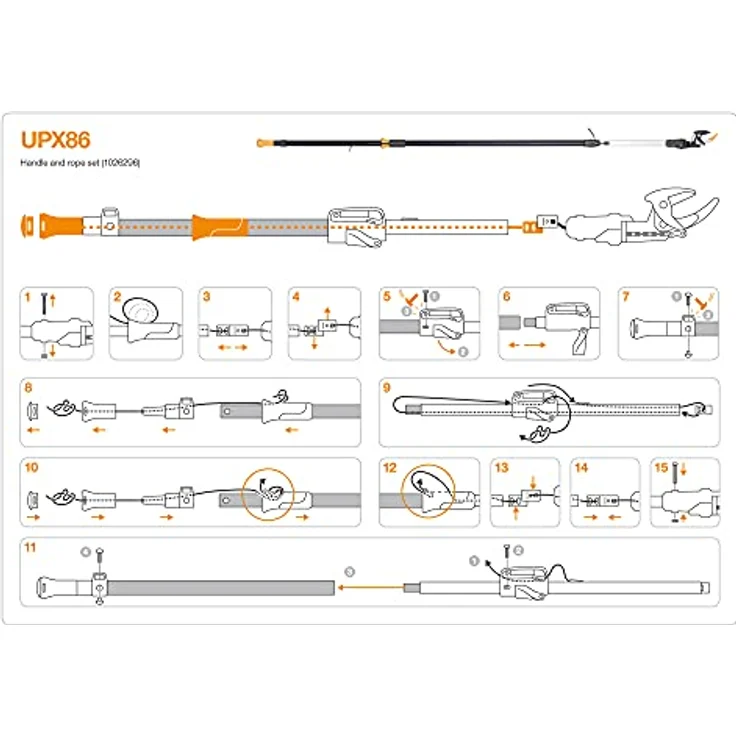 Original Ersatz-Griff und Seil für Fiskars Bypass Teleskop-Schneidgiraffe UPX86, Schwarz-Orange, 1026296 – Bild 5