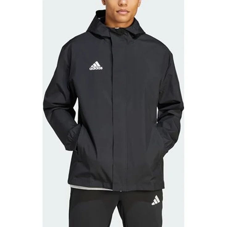 adidas Entrada 22, Herren Laufjacke, Allwetterjacke mit Reißverschluss, Kapuze und seitlichen Taschen, Schwarz, M – Bild 6