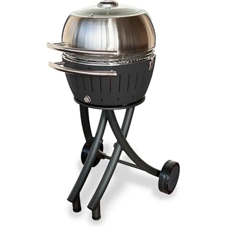 LotusGrill XL Gartengrill Set Limettengrün - Grillwagen mit Edelstahlhaube XL (Anthrazitgrau)