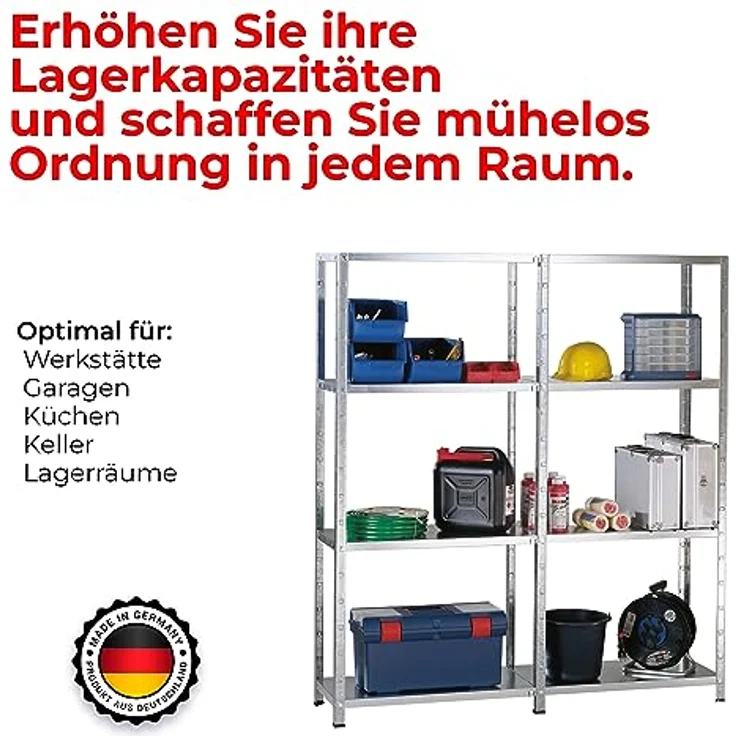 Schulte Regalwelt 2er Set Lagerregal mit 8 PowerMAX-Fachböden, 180x160x40cm Regalsystem, Steckregal mit einfacher Montage ohne Verschrauben, Traglast je Boden bis zu 65 Kg (bis zu 520 Kg gesamt) – Bild 6