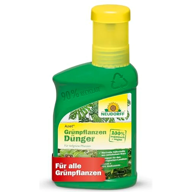 Neudorff Azet GrünpflanzenDünger, 250 ml Bio Dünger für 50L Gießwasser, 100 % organisch und vegan, für schnelles Wachstum und tiefgrüne Blätter aller Grünpflanzen und Palmen, mit Dosierbecher – Bild 1