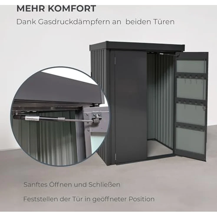 osoltus Premium Metall Gerätehaus 98cm x 133cm x 185cm, Optimaler Schutz vor Wind und Wetter, Anthrazit – Bild 5