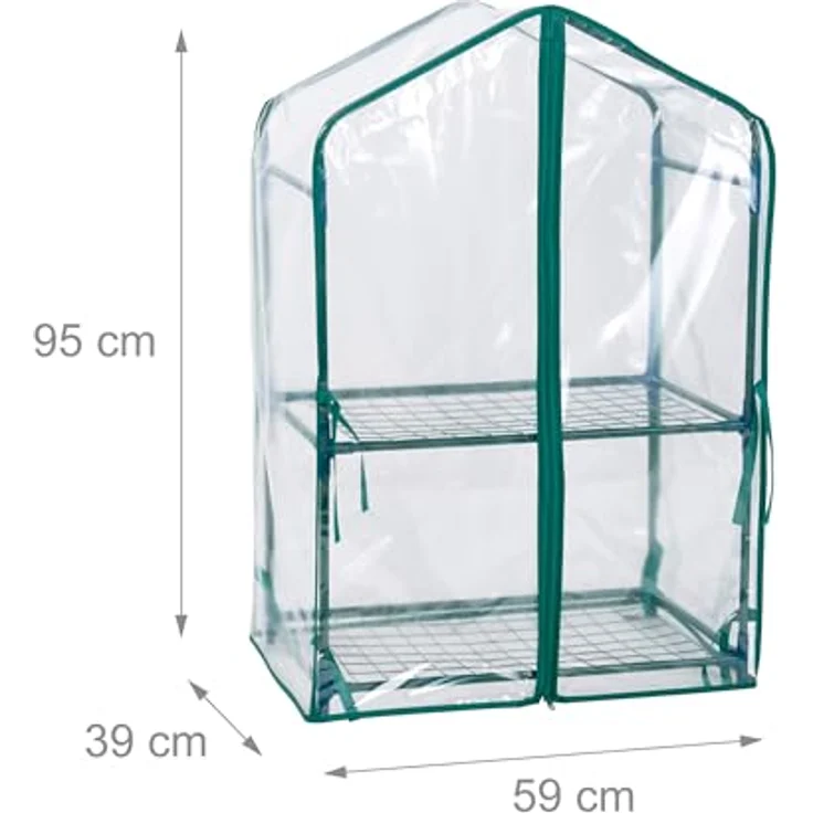 Relaxdays Balkon Gewächshaus, Tomatenhaus mit 2 Etagen, PVC-Folie, Stahl, HxBxT: 95 x 59 x 39 cm, grün/transparent – Bild 4