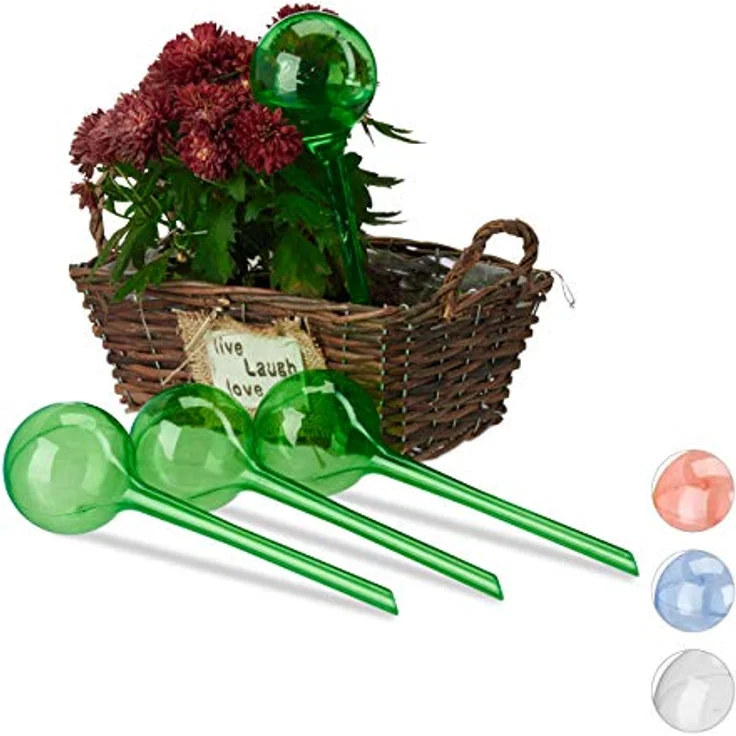 Relaxdays 4 x Bewässerungskugeln im Set, 2 Wochen, Versenkbar, Topfpflanzen, Dosierte Bewässerung 250 ml, Kunststoff, grün – Bild 1