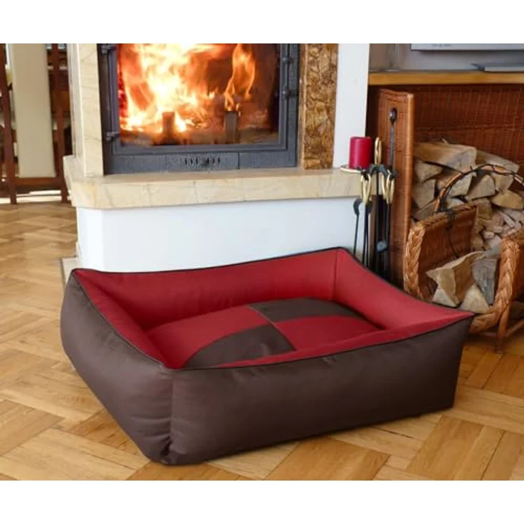 BedDog 2in1 Hundebett MAX Quattro, großes Hundekörbchen aus Cordura, waschbares Hundebett mit Rand, Hundesofa für drinnen, draußen, XXL, Sultan, braun-rot – Bild 4