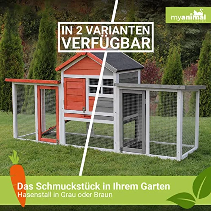 Miweba MyAnimal Hasenstall MH-31 | 188x62x95 cm - Kaninchenstall mit Freilaufgehege - Doppelstockhaus 2 Ebenen - Hasenkäfig - imprägniert - Kaninchenkäfig Winterfest - Indoor und Outdoor (Grau/Weiß) – Bild 5