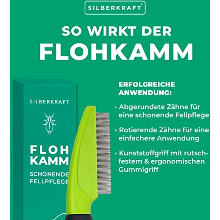 Silberkraft Flohkamm für Hunde & Katzen - Effektive Flohbekämpfung und Entfilzung, 1 Stück für kurzes & langes Fell – Bild 3