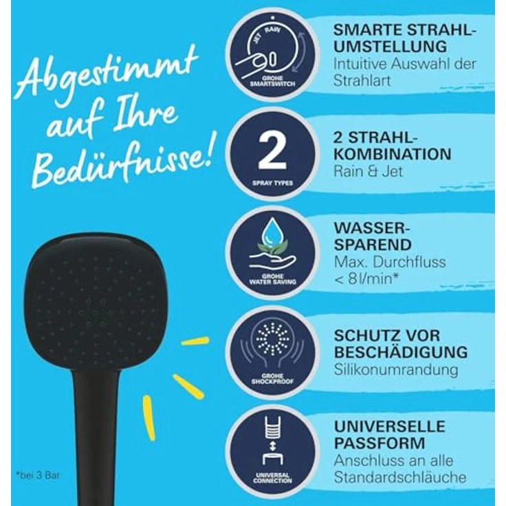 Grohe Vitalio Comfort 110, Duschbrause Schwarz matt mit 2 Strahlarten und Quickfix Installation – Bild 3