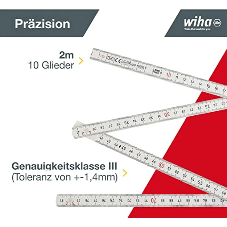 Wiha Gliedermaßstab Longlife 2 m metrisch, 10 Glieder (27057) weiß - Preisvergleich – Bild 2