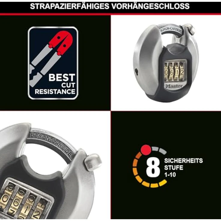 MASTER LOCK Disc-Vorhängeschloss [Zahlenkombination] [Edelstahl] [Außenbereiche] M40EURDNUM - Ideal für Lagerräume, Lagerschuppen, Garagen, Anhänger und mehr – Bild 3