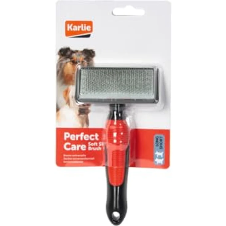 Karlie Professional Zupfbürste, Hundebürste für mittellanges bis langes Fell, flexibler Anti-Rutsch Griff, Gummi, Rot/Schwarz, 16,5x6,5 cm – Bild 2